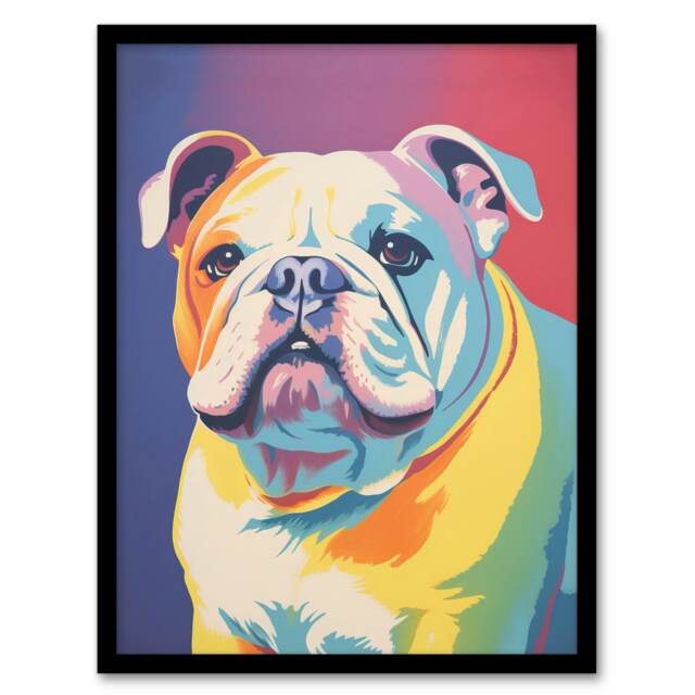 British Bulldog Dog Pastel Tones Screen Home Decor Black Framed Wall Art Print A4