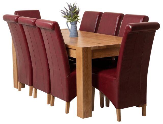 Kuba 180 x 90 cm Chunky Oak Dining Table and 8 Montana Leather Chairs Red Red