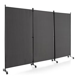 COSTWAY 3 Rolling Privacy Screens Freestanding Panel Room Divider on Wheels Grey