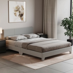 Vida Designs Victoria 5ft King Size Bed Fabric Upholstered, Light Grey Linen, 150 x 200cm