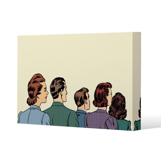 A crowd of spectators stand back retro style pop art (Canvas Print) Cream