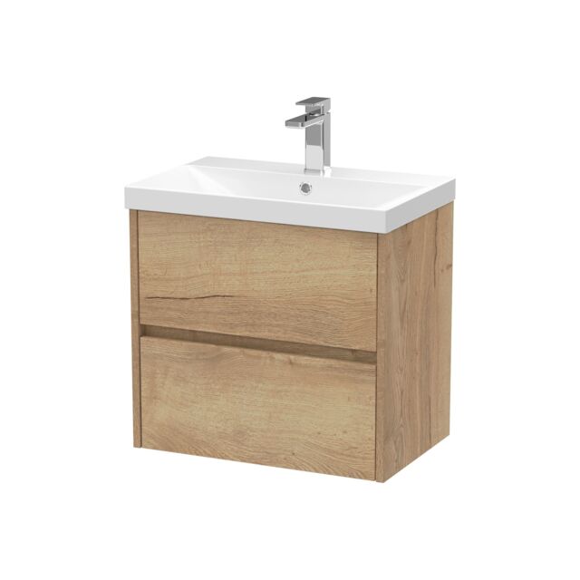 Balterley Chartley Contemporary 2 Drawer Wall Hung Vanity Unit with Thin Edge Basin, Autumn Oak, 600mm