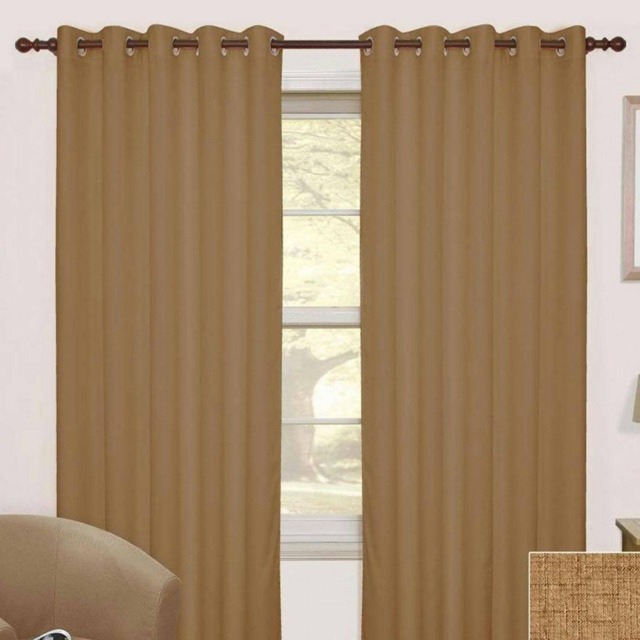 Homescapes Latte Thermal Blackout Eyelet Curtain Pair - 90 x 90 Inches