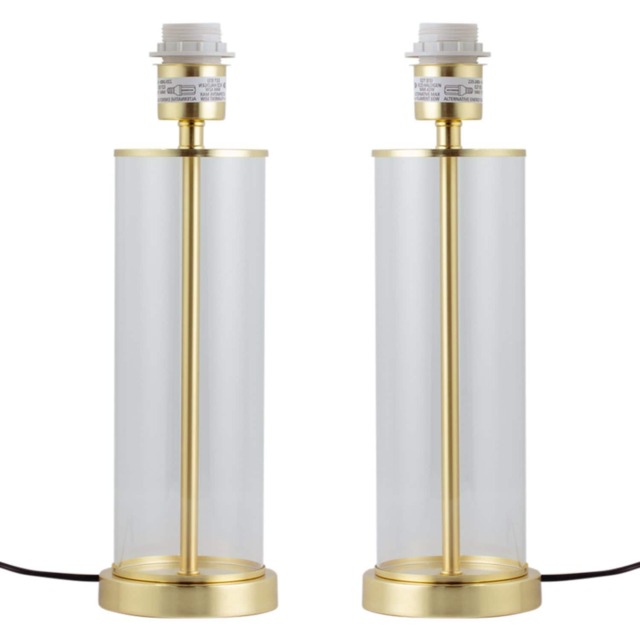 Set of 2 Aura - Satin Brass with Glass Column Table Lamp Bases Gold Clear Medium 2