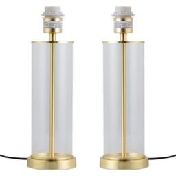 Set of 2 Aura - Satin Brass with Glass Column Table Lamp Bases Gold Clear Medium 2