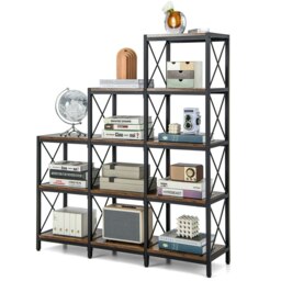 COSTWAY Wooden 9 Cube Bookcase 5 Tier Bookshelf Anti-toppling Brown