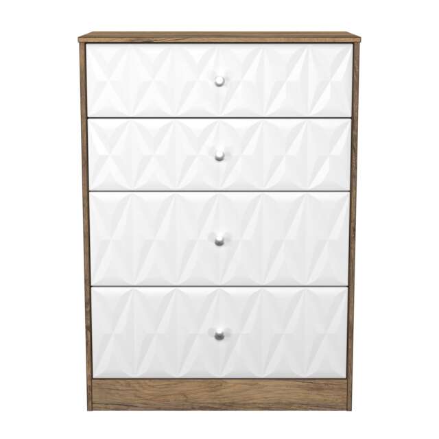Memphis 4 Drawer Deep Chest of Drawers in White Matt & Vintage Oak (Ready Assembled) White White Matt & Vintage Oak