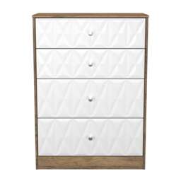 Memphis 4 Drawer Deep Chest of Drawers in White Matt & Vintage Oak (Ready Assembled) White White Matt & Vintage Oak