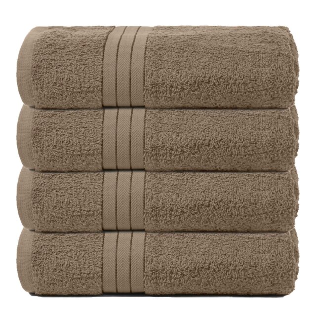 OHS 4 x Luxury 100% Cotton 500GSM Bathroom Bath Towels, 70x115cm - Mocha