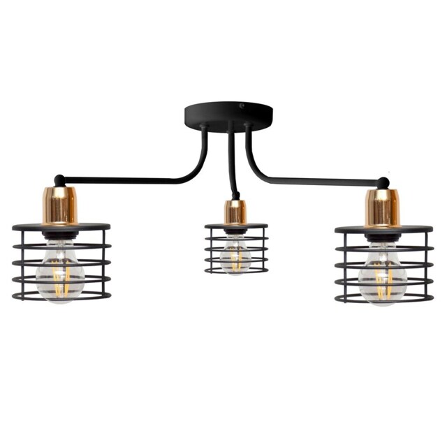 Edison Multi Arm Semi Flush Ceiling Light Black, Copper 65cm