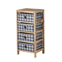 Wooden Chest Of Storage Drawers Plaid Fabric Bedroom Organiser Coastal Style Brown