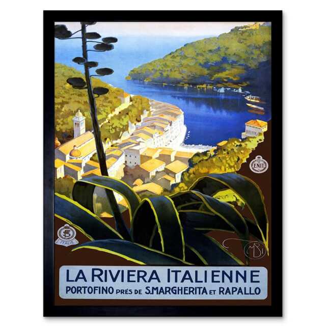 Travel Italian Riviera Portofino Harbour Sea Italy Framed Wall Art Print