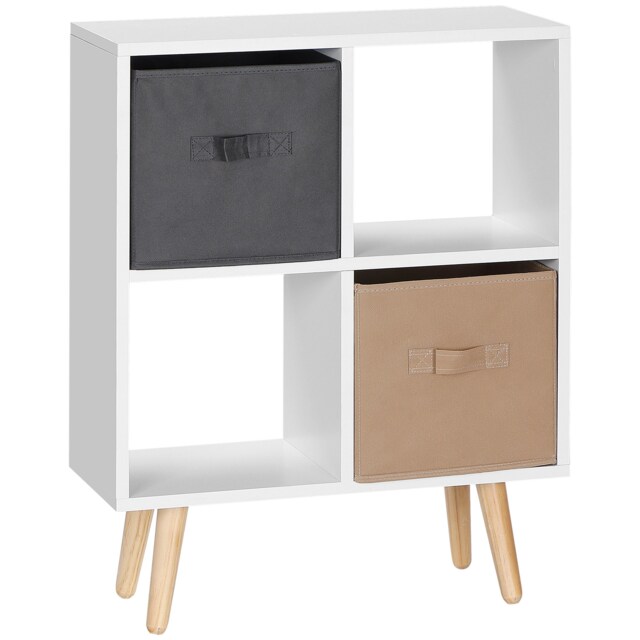 HOMCOM Freestanding 4 Cube Storage Cabinet Unit w 2 Fabric Drawers Handles Home Office Organisation Shelves Furniture