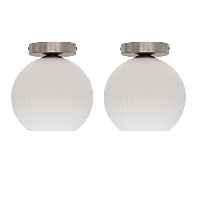 Set of 2 Betchley - White Glass Satin Nickel Ceiling Light Fittings