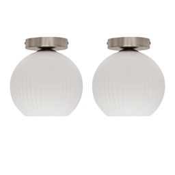 Set of 2 Betchley - White Glass Satin Nickel Ceiling Light Fittings