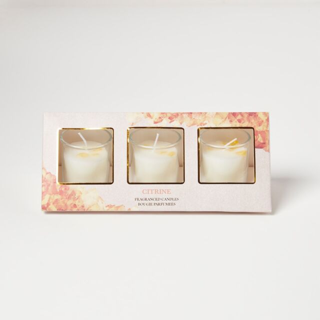 Homescapes Yellow Citrine Summer Garden Crystal Scented Candle Set – Pack of 3