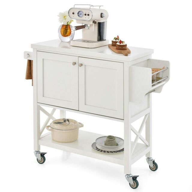 COSTWAY Kitchen Storage Trolley Cart Rolling Island Shelves