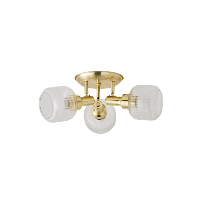 ValueLights Calpe 3 Way Brass Ceiling Spotlight Ribbed Clear Shades Bronze