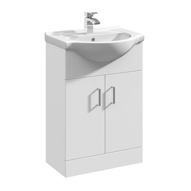 Balterley 2 Door Bathroom Vanity Basin Unit with Round Basin White Gloss White