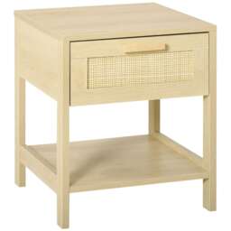 Rattan Bedside Table With Drawer and Shelf Natural Wood Brown