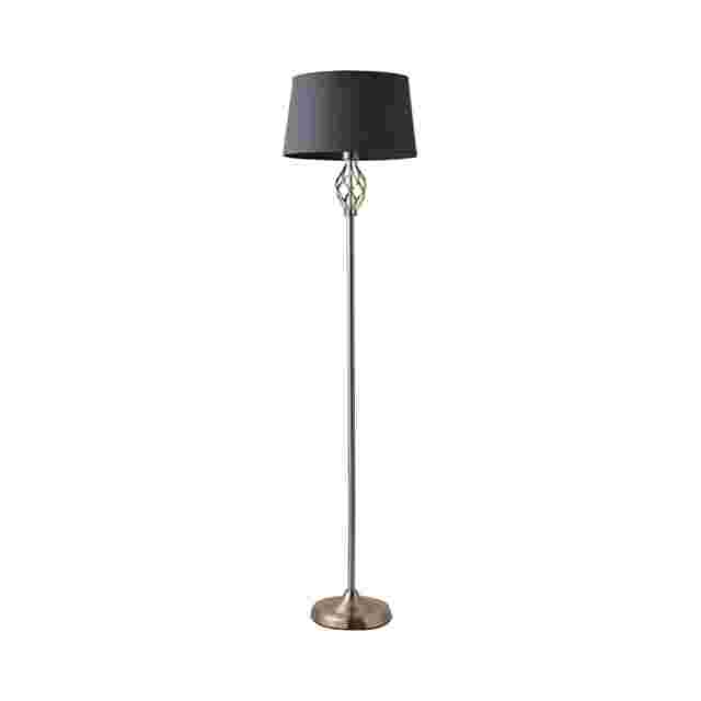 ValueLights Memphis Twist Brushed Chrome Floor Lamp Grey Shade Grey