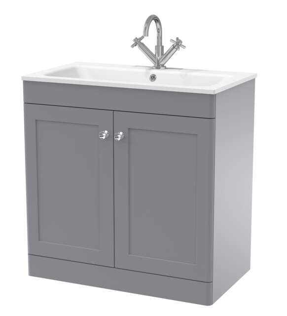 Balterley Swynnerton Traditional 2 Door Floor Standing Vanity Unit with Stone Basin, Satin Grey, 800mm
