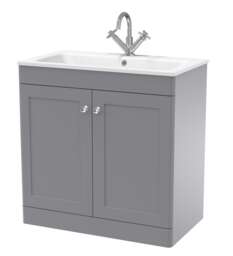 Balterley Swynnerton Traditional 2 Door Floor Standing Vanity Unit with Stone Basin, Satin Grey, 800mm