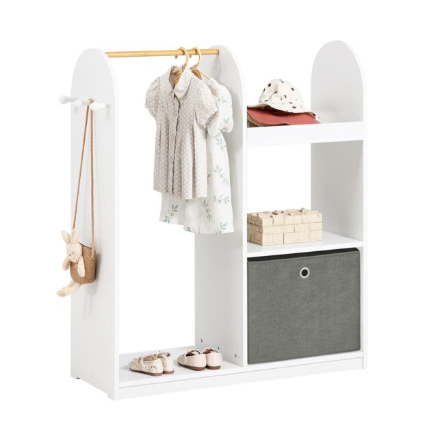 SoBuy Kids Wardrobe with Hanging Rail, Storage Box & 3 Hooks, White, 38.2x13.8x42.5 inches, 22.5 kg - KMB40-W
