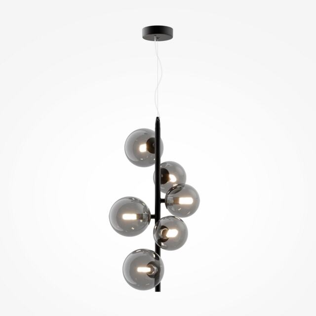 Maytoni Dallas Modern 6 Light Bar Pendant Ceiling Light Black, Smoky Shade, G9