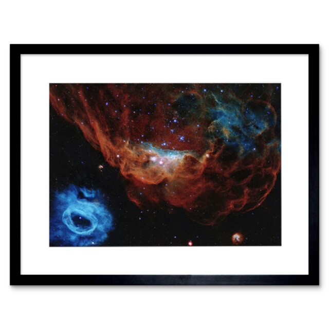 "Hubble Space Cosmic Reef Red Blue Nebula Cosmic Starbirth 9x7"" Black Framed Wall Art Print"
