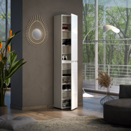 FURNICOMP Vida 2 Door 45cm White Gloss Tall Slim Shoe Storage Cabinet Cupboard