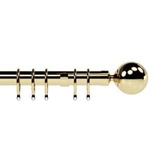 28mm Nikola Bright Brass Ball End Metal Curtain Pole Set 300cm Gold Gold