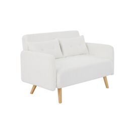 2-Seater Plush Borg Fabric Clic-Clack Sofa Bed with Wooden Legs - Cream White 1