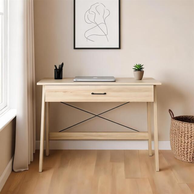 Winston 1 Drawer Desk Computer Oak Office Table Workstation Home Metal Handles