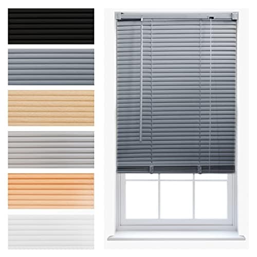 FURNISHED Modern PVC Venetian Blinds Durable Window Blinds for Homes and Offices Grey Grey (W) 95cm x (L) 150cm