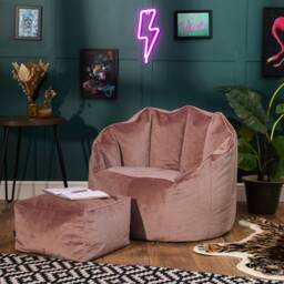 Sirena Scallop Chair Bean Bag and Footstool Pink Velvet Bean Bags Pink Dusk Pink L 2