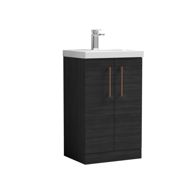 Balterley Level Modern Bathroom 2 Soft Close Door & Mid-Edge Vanity Unit Basin, with Square D Handle Black 840 x 510 x 390mm