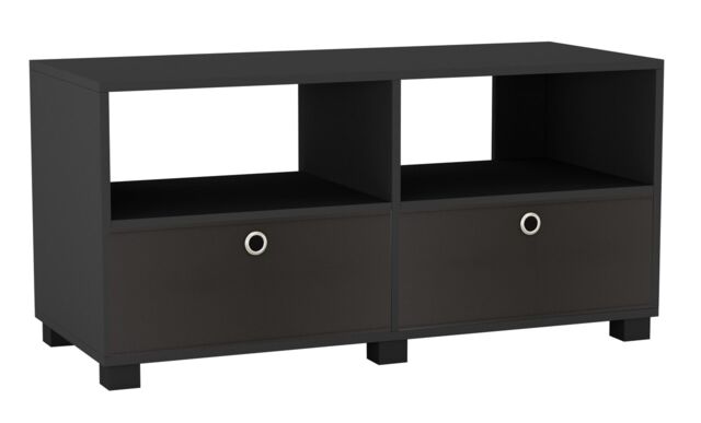 Black TV Stand with 2 Drawers Black Black & Black 1