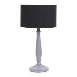 ValueLights Victoria Grey Wood Table Lamp Black Shade Grey Black