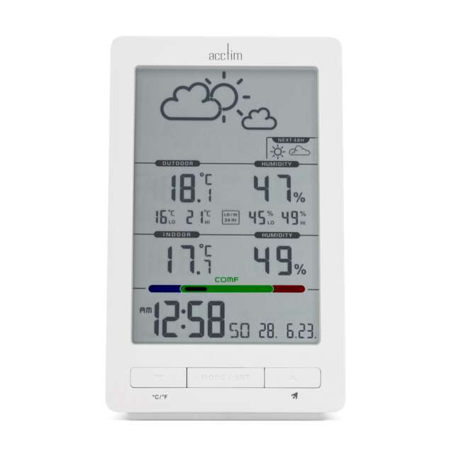 Acctim Skyler 6 in 1 Barometric Weather Station with Outdoor Sensor Temperature & Humidity Display White