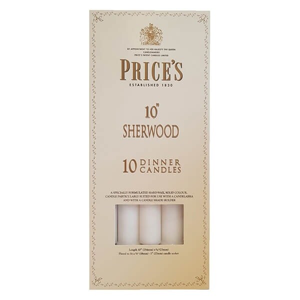 "Prices 10"" Sherwood Candle White Pack Of 10"