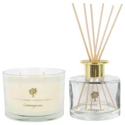 Nicola Spring Lemongrass Scented Candle & Diffuser Set - 350g Natural Soy Wax Candle & Home Air Freshener Set
