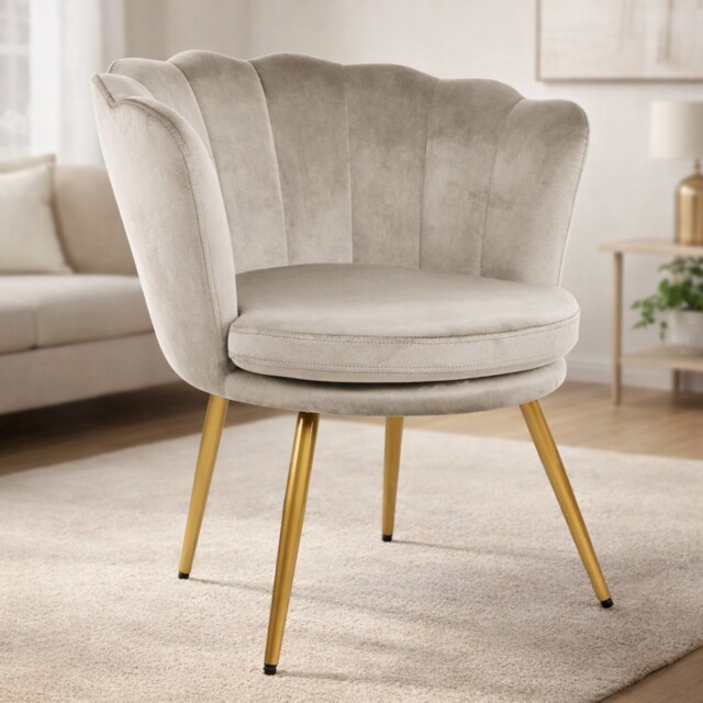 FLORA Petal Chair Velvet Upholstered Fabric - Taupe Brown Taupe One Size