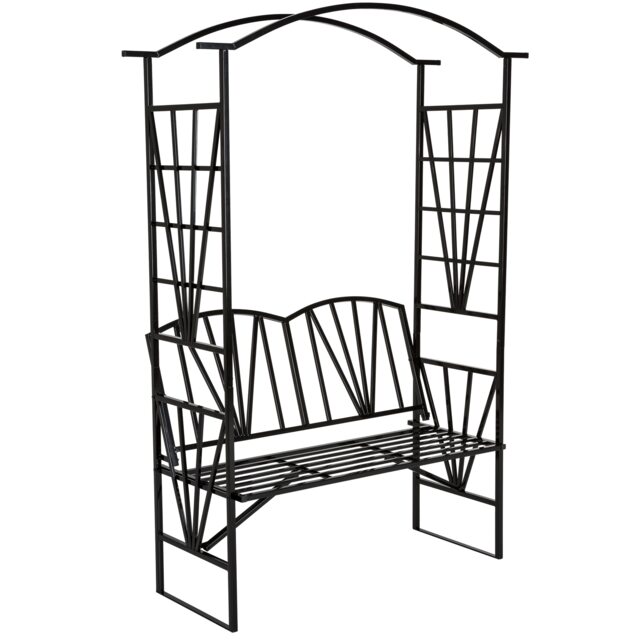 Garden Arch - steel rose arch with bench, 114 x 42 x 210 cm