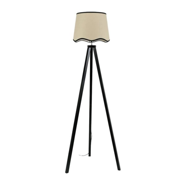ValueLights Barbro Black Tripod Floor Lamp Black Trim Scallop Shade and Bulb