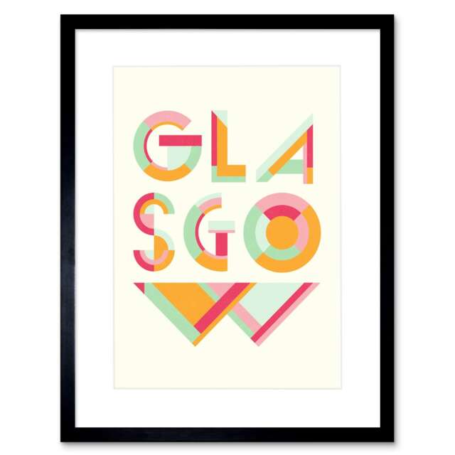 "Glasgow Colourful Word 9x7"" Black Framed Wall Art Print"