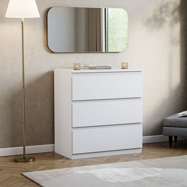 Vida Designs Denver 3 Drawer Chest of Drawers Bedroom Storage, White