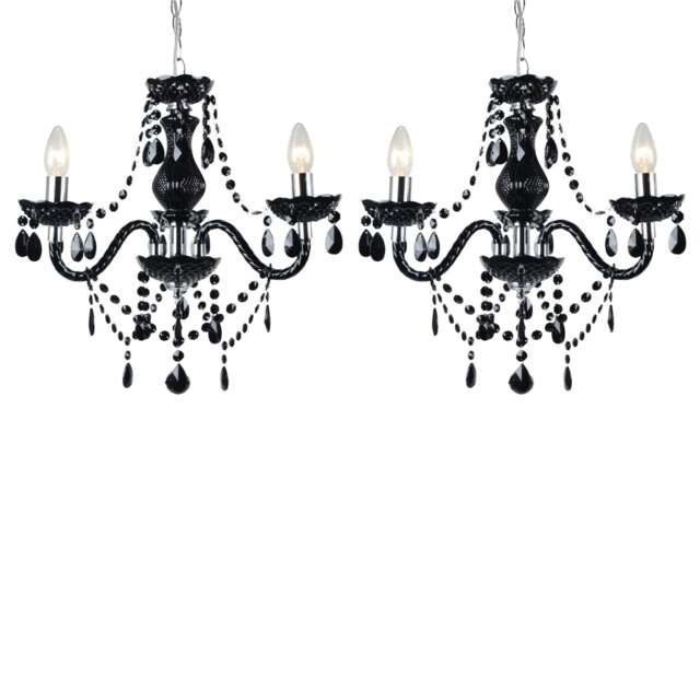 Set of 2 Black and Chrome Marie Therese Style 3 x 40W Chandelier Black Chrome 2