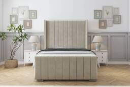 "Sloomy Melbourne Cream Plush Bed Frame With 50"" Upholstered Wingback Headboard 4'6 Double"