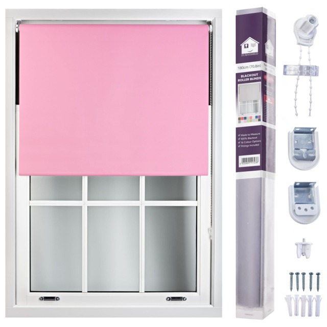 FURNISHED Made to Measure Blackout Blinds Easy Fit UV Protection Insulated Window Shade (W)180cm x (L)165cm Pink Pink (W) 180cm x (L) 165cm